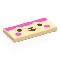 Visuel indicatif Rebrickable de Tuile 2 x 4 avec visage brun foncé, joues rose foncé, motif imprimé cheveux (Tile 2 x 4 with Dark Brown Face, Dark Pink Cheeks, Hair Print)