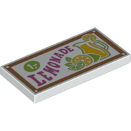 Visuel indicatif Rebrickable de Tuile 2 x 4 avec motif imprimé signe 'LEMONADE' (Tile 2 x 4 with 'LEMONADE' Sign Print)