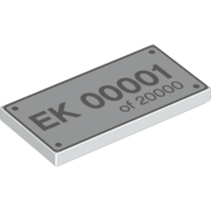 Visuel indicatif Rebrickable de Tuile 2 x 4 avec 'EK xxxxx of 20000' Licence plaque motif imprimé (Tile 2 x 4 with 'EK xxxxx of 20000' License Plate Print)