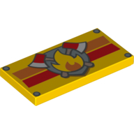 Visuel indicatif Rebrickable de Tuile 2 x 4 avec le logo de feu avec des haches sur le motif imprimé orange et rouge (Tile 2 x 4 with Fire Logo with Axes over Orange and Red Stripes Print)
