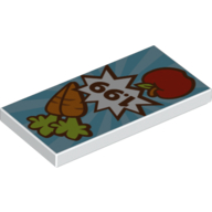 Visuel indicatif Rebrickable de Tuile 2 x 4 avec Carottes, Pomme et motif imprimé '1.99' (Tile 2 x 4 with Carrots, Apple and '1.99' Print)