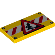 Visuel indicatif Rebrickable de Tuile 2 x 4 avec le signe de route de travailleur de construction sur le motif imprimé rouge et blanc de rayures (Tile 2 x 4 with Construction Worker Road Sign on Red and White Stripes Print)
