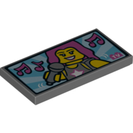 Visuel indicatif Rebrickable de Tuile 2 x 4 avec Pop Star avec microphone et notes de musique sur écran de télévision (Tile 2 x 4 with Pop Star with Microphone and Music Notes on TV Screen Print)