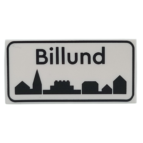 Visuel indicatif Rebrickable de Tuile 2 x 4 avec 'Billund', bordure noire, motif imprimé City Skyline (Tile 2 x 4 with 'Billund', Black Border, City Skyline Print)
