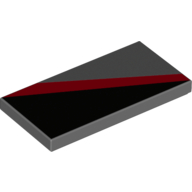 Visuel indicatif Rebrickable de Tuile 2 x 4 avec motif imprimé triangle noir en bas à gauche et bande diagonale rouge (Tile 2 x 4 with Black Triangle Lower Left and Red Diagonal Stripe Print)