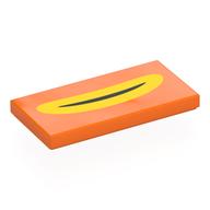 Visuel indicatif Rebrickable de Tuile 2 x 4 avec ligne incurvée blakc avec contour jaune (bouche) motif imprimé (Tile 2 x 4 with Blakc Curved Line with Yellow Outline (Mouth) Print)