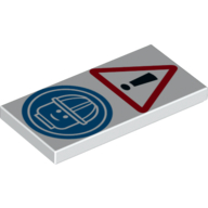 Visuel indicatif Rebrickable de Tuile 2 x 4 avec panneau d'avertissement et casque Panneau obligatoire motif imprimé (Tile 2 x 4 with Warning Sign and Helmet Mandatory Sign Print)