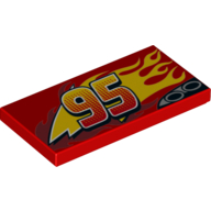 Tuile 2 x 4 avec tuyaux d'échappement, '95' et motif imprimé flammes (éclair mcqueen) (Tile 2 x 4 with Exhaust Pipes, '95' and Flames Print (Lightning McQueen))