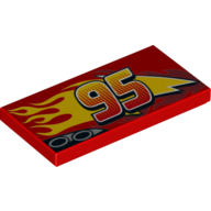 Tuile 2 x 4 avec tuyaux d'échappement, '95' et motif imprimé flammes (éclair mcqueen) (Tile 2 x 4 with Exhaust Pipes, '95' and Flames Print (Lightning McQueen))