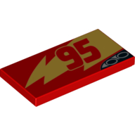 Tuile 2 x 4 avec motif imprimé '95' et éclair (éclair mcqueen) (Tile 2 x 4 with '95' and Lightning Bolt (Lightning McQueen) Print)