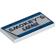 Visuel indicatif Rebrickable de Tuile 2 x 4 avec motif imprimé 'Smokey's Garage' (Tile 2 x 4 with 'Smokey's Garage' Sign Print)