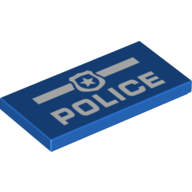 Visuel indicatif Rebrickable de Tuile 2 x 4 avec 'Police', badge et motif imprimé en ligne blanche (Tile 2 x 4 with 'Police', Badge, and White Line Print)