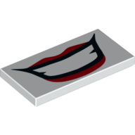 Visuel indicatif Rebrickable de Tuile 2 x 4 avec des lèvres rouges minces, dents blanches, motif imprimé noir épais (Joker) (Tile 2 x 4 with Thin Red Lips, White Teeth, Thick Black Outline Print (Joker))