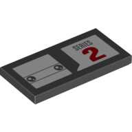 Visuel indicatif Rebrickable de Tuile 2 x 4 avec des carrés blancs en cercle noir et motif imprimé rouge numéro 2 (Tile 2 x 4 with White Squares in Black Circles and Red Number 2 Print)