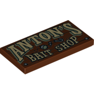 Visuel indicatif Rebrickable de Tuile 2 x 4 avec motif imprimé 'Anton's Bait Shop' (Tile 2 x 4 with 'Anton's Bait Shop' Print)