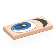 Visuel indicatif Rebrickable de Tuile 2 x 4 avec œil blanc/bleu, sourcil noir, imprimé à gauche (Tile 2 x 4 with White/Blue Eye, Black Eyebrow, Left Print)