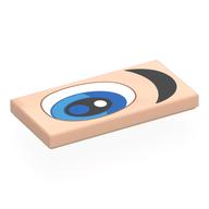 Visuel indicatif Rebrickable de Tuile 2 x 4 avec Yeux Blanc/Bleu, Sourcil Noir, Motif imprimé à droite (Tile 2 x 4 with White/Blue Eye, Black Eyebrow, Right Print)