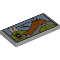 Visuel indicatif Rebrickable de Tuile 2 x 4 avec carte montagne/volcan avertissement motif imprimé (Tile 2 x 4 with Map Mountain/Volcano Warning Print)