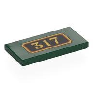 Visuel indicatif Rebrickable de Tuile 2 x 4 avec signe de train, or '317', bordure sur fond noir motif imprimé (Tile 2 x 4 with Train Sign, Gold '317', Border on Black Background Print)