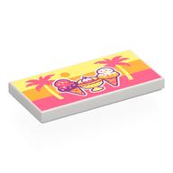 Visuel indicatif Rebrickable de Tuile 2 x 4 avec des crèmes glacées, palmiers sur fond jaune clair vif/orange clair clair/corail (Tile 2 x 4 with Ice Creams, Palm Trees on Bright Light Yellow/Bright Light Orange/Coral Background Print)
