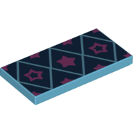 Visuel indicatif Rebrickable de Tuile 2 x 4 avec étoiles violettes sur le champ bleu foncé avec motif imprimé carrés d'azur moyen (Tile 2 x 4 with Purple Stars On Dark Blue Field with Medium Azure Squares Print)