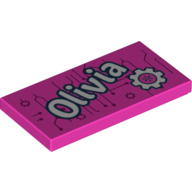 Visuel indicatif Rebrickable de Tuile 2 x 4 avec 'Olivia', Motif imprimé (Tile 2 x 4 with 'Olivia', Gear Print)