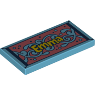 Visuel indicatif Rebrickable de Tuile 2 x 4 avec 'Emma' sur fond corail, motif bleu moyen imprimé (Tile 2 x 4 with 'Emma' on Coral Background, Medium Blue Pattern Print)