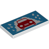 Visuel indicatif Rebrickable de Tuile 2 x 4 avec voiture rouge, gouttes d'eau azur moyen motif imprimé (Tile 2 x 4 with Red Car, Medium Azure Water Drops Print)