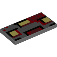 Visuel indicatif Rebrickable de Tuile 2 x 4 avec motif imprimé noir pixellisé, rouge et jaune (Tile 2 x 4 with Pixelated Black, Red, and Yellow Print)