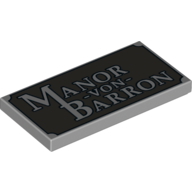 Visuel indicatif Rebrickable de Tuile 2 x 4 avec motif imprimé 'MANOR-VON-BARRON' (Tile 2 x 4 with 'MANOR-VON-BARRON' Print)