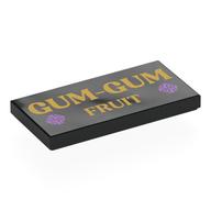 Visuel indicatif Rebrickable de Tuile 2 x 4 avec or 'GUM-GUM FRUIT', motif imprimé (Tile 2 x 4 with Gold 'GUM-GUM FRUIT', Print)