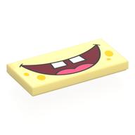 Visuel indicatif Rebrickable de Tuile 2 x 4 avec Bouche Rouge Foncé, Langue Rose Foncé, Dents Blanches, Taches Jaunes (Tile 2 x 4 with Dark Red Mouth, Dark Pink Tongue, White Teeth, Yellow Spots Print)