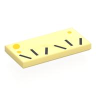 Visuel indicatif Rebrickable de Tuile 2 x 4 avec lignes noires / cils, motif imprimé taches jaunes (Tile 2 x 4 with Black Lines/Eyelashes, Yellow Spots Print)