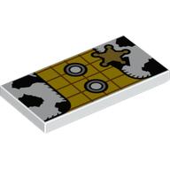 Visuel indicatif Rebrickable de Tuile 2 x 4 avec chemise à carreaux jaune, veste blanche de cow-boy, motif imprimé étoile de shérif (Tile 2 x 4 with Yellow Plaid Shirt, White Cowboy Jacket, Sheriff Star Print)