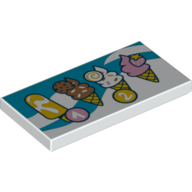Visuel indicatif Rebrickable de Tuile 2 x 4 avec crème glacée, popsicles sur fond bleu foncé motif imprimé (Tile 2 x 4 with Ice Cream, Popsicles on Dark Azure Background Print)