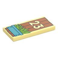 Visuel indicatif Rebrickable de Tuile 2 x 4 avec clôture, lit de fleurs, motif imprimé jaune clair '23' (Tile 2 x 4 with Fence, Flower Bed, Bright Light Yellow '23' Print)