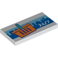 Visuel indicatif Rebrickable de Tuile 2 x 4 avec panier, bleu ville, motif imprimé '24/7' (Tile 2 x 4 with Shopping Basket, Blue City, '24/7' Print)