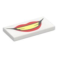 Visuel indicatif Rebrickable de Tuile 2 x 4 avec bouche de Joker, lèvres rouges, motif imprimé beige Dents (Tile 2 x 4 with Joker Mouth, Red Lips, Tan Teeth Print)