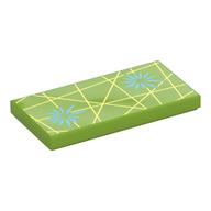 Visuel indicatif Rebrickable de Tuile 2 x 4 avec fleur turquoise foncée, motif imprimé rayures jaune jaunâtre (Tile 2 x 4 with Dark Turquoise Flower, Yellowish Yellow Stripes Print)