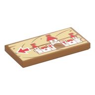 Visuel indicatif Rebrickable de Tuile 2 x 4 avec château de pêche, flèche rouge sur panneau de bois motif imprimé (Tile 2 x 4 with Peach's Castle, Red Arrow on Wooden Board Print)