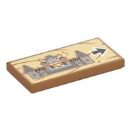 Visuel indicatif Rebrickable de Tuile 2 x 4 avec Château de Bowser, Flèche noire sur panneau de bois motif imprimé (Tile 2 x 4 with Bowser's Castle, Black Arrow on Wooden Board Print)