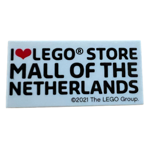 Visuel indicatif Rebrickable de Tuile 2 x 4 avec motif imprimé 'I heart LEGO STORE MALL OF THE NETHERLANDS' (Tile 2 x 4 with 'I heart LEGO STORE MALL OF THE NETHERLANDS' Print)
