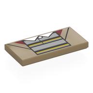 Visuel indicatif Rebrickable de Tuile 2 x 4 avec veste, bleu sable, vert foncé et chemise jaune, motif imprimé col blanc (Tile 2 x 4 with Jacket, Sand Blue, Dark Green, and Yellow Shirt, White Collar Print)