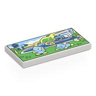 Visuel indicatif Rebrickable de Tuile 2 x 4 avec oiseaux bleus / flicky, manoir avec piscine, herbe verte, palmiers motif imprimé (Tile 2 x 4 with Blue Birds / Flicky, Mansion with Pool, Green Grass, Palm Trees Print)