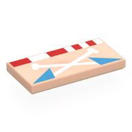 Visuel indicatif Rebrickable de Tuile 2 x 4 avec rectangles rouges/blancs, lacets blanches, motif imprimé col azur foncé (Tile 2 x 4 with Red/White Rectangles, White Laces, Dark Azure Collar Print)