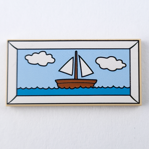 Visuel indicatif Rebrickable de Tuile 2 x 4 avec peinture de bateau à voile motif imprimé (Tile 2 x 4 with Painting of Sail Boat Print)