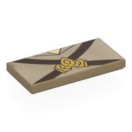 Visuel indicatif Rebrickable de Tuile 2 x 4 avec poitrine, bracelets brun foncé, motif imprimé symbole or (Tile 2 x 4 with Chest, Dark Brown Straps, Gold Symbol Print)