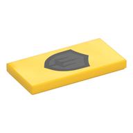Visuel indicatif Rebrickable de Tuile 2 x 4 avec bouclier, trident noir sur motif imprimé champ argent (Tile 2 x 4 with Shield, Black Trident on Silver Field Print)