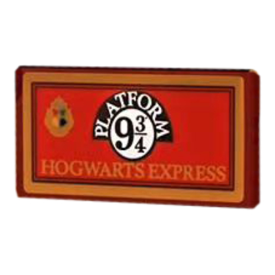 Visuel indicatif Rebrickable de Tuile 2 x 4 avec signe rouge foncé, 'HOGWARTS EXPRESS', 'PLATFORM 9 3/4' imprimé (Tile 2 x 4 with Dark Red Sign, 'HOGWARTS EXPRESS', 'PLATFORM 9 3/4' Print)
