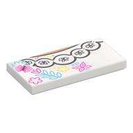 Visuel indicatif Rebrickable de Tuile 2 x 4 avec Fleurs, Papillons, Collier de perles blanches imprimé (Tile 2 x 4 with Flowers, Butterflies, White Pearl Necklace Print)
